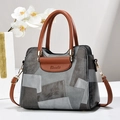 Retro colorblock tote bag in grey and brown with elegant gold hardware and strap - Gray