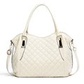 Cream quilted faux leather handbag with golden hardware and adjustable strap - Off White
