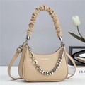 Minimalist beige moon bag with lychee texture and silver chain detail on grey background - L23 W6 H15 / Khaki