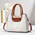 Elegante bolso de hombro de patchwork con asas de cuero y gran capacidad interior - Blanco Roto