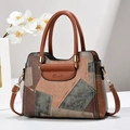 Bolso de mano retro en cuero PU con patchwork multicolor y correa para el hombro - Verde Caqui