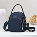 Three-layer dark blue nylon crossbody bag with gold zippers and adjustable shoulder strap - Plain Style 2 (Gold Hardware) / Blue