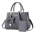 Sac à main gris foncé en cuir PU grainé avec pendentif étoile et portefeuille assorti - Gris