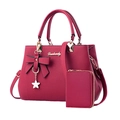 Fuchsia textured PU leather tote bag set with matching small purse and star charm - Burgundy