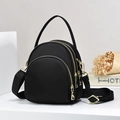 Three-layer black nylon crossbody bag with gold zippers and detachable shoulder strap - Plain Style 2 (Gold Hardware) / Black