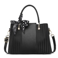 Elegante borsa nera a pieghe con nastro a pois e dettagli in metallo dorato - Nero