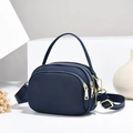 Three-layer dark blue nylon crossbody bag with gold zippers and wide shoulder strap - Blue/Nylon