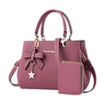 Ensemble sac cabas mauve en similicuir avec charm nœud et pochette zippée assortie - Rose