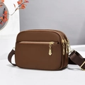 Deep brown waterproof oxford crossbody bag with multi-layer zipper compartments - Coffee (Solid Color)