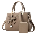 Khaki large capacity PU leather tote bag set with detachable strap and star charm - Khaki