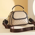 Minimalist beige PU leather bucket bag with quilted stitching and wide fabric strap - Khaki