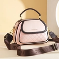 Pink semi-round leather bucket bag with quilted patterns and adjustable wide logo strap - Pink