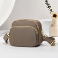 Brown nylon crossbody bag with dual zipper layers and adjustable shoulder strap - Khaki/Solid