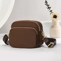 Minimalist dark brown crossbody phone bag with double zippers and golden hardware - Coffee/Solid