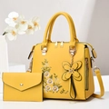 Bright yellow 2-piece handbag set with floral embroidery and butterfly charm decoration - Bright Yellow