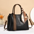 Sac à main chic en patchwork noir avec poignées brunes et foulard décoratif - Noir