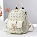 Zaino vintage in pelle crema da donna con fibbia a cigno e ciondolo di perla - Bianco Sporco