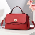 Red lychee pattern leather crossbody bag with golden H-shaped metal buckle and handle - 25cmx16cmx11cm / Red