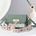 Trend crossbody bag with heart buckle and ethnic style wide strap in green and cream - Green