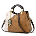 Women's chic contrast color handbag in beige and brown with JANENOVO monogram pattern - Yellow and White