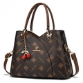 Deep brown monogram tote bag with JANENOVO print and a red cherry charm pendant - Coffee