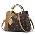 Brown monogrammed handbag with contrasting leather panels and golden hardware - Coffee with Gold