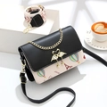 Chic two-tone square crossbody bag with Eiffel Tower print and flamingo metal clasp - Print Black