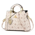 Beige contrast handbag with JANENOVO clover print and detachable shoulder strap - Off-white