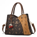 Brown monogram tote bag with leather straps and a cherry charm detail - Coffee & Mustard Yellow