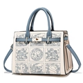 Elegante borsa a mano fantasia crema e blu con fibbia dorata e tracolla - Bianco Sporco Patchwork Blu (con sciarpa di seta rossa)