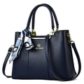 Elegante bolso de piel sintética azul marino con pañuelo y correa ajustable - Azul Marino (Con Bufanda Azul)