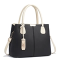 Fashionable black and white contrast leather handbag with adjustable crossbody strap - Black and White