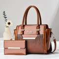 Reddish-brown crocodile embossed handbag and matching wallet set with golden logo - Earthy Yellow