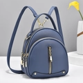 Mini zaino alla moda blu nebbia per donna in pelle sintetica con grana litchi - Blu