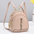 Miniature nude pink backpack in textured vegan leather with adjustable straps and gold zippers - Khaki