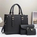 Three-piece black litchi pattern leather bag set with gold buckles and rivets - Pin Buckle Style Black