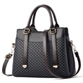 Bolso tote de cuadros gris oscuro con asas marrones y correa de hombro desmontable - Negro Con Patrón