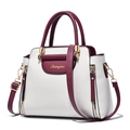 Sac à main chic bicolore beige et bordeaux avec fermetures éclair dorées sur les côtés - Rouge & Blanc