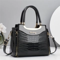 Classic black embossed faux leather handbag with gold hardware and removable shoulder strap - Black