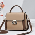 Elegant beige and brown contrast crossbody bag with gold-tone hardware and buckle - Khaki