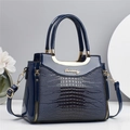 Minimalist navy blue handbag with crocodile embossed leather and golden hardware accents - Royal Blue