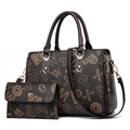 Set borsa a mano marrone con motivo monogramma, portafoglio e tracolla regolabile - caffè
