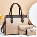 Juego de bolsos 3 en 1 beige y marrón con bolso de mano, sobre y tarjetero de textura - Caqui