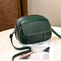 Dark green lychee texture leather crossbody bag with triple zippers and contrast stitching - Dark Green
