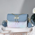 Bolso cuadrado pequeño degradado azul-violeta con cierre de cisne y perlas - Azul