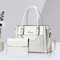 Chic white glossy tote bag with crocodile embossing and matching long wallet set - White (Random Texture)