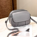Gray faux leather crossbody bag with dual zipper compartments and litchi texture - Gray