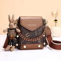 Coffee brown monogram canvas crossbody phone bag with leather trim and rabbit charm - Coffee