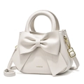 Elegant white crossbody handbag with large bow detail and top handle for women - White