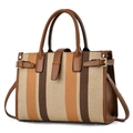 Borsa tote a righe retrò con finiture in pelle marrone e tracolla in uno scatto pulito - Giallo Terra